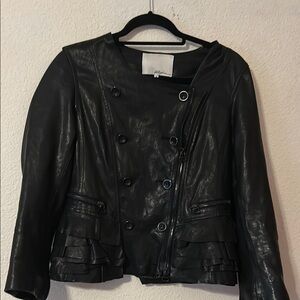 3.1‎ Phillip Lim Black Leather Moto Jacket Asymmetrical Design